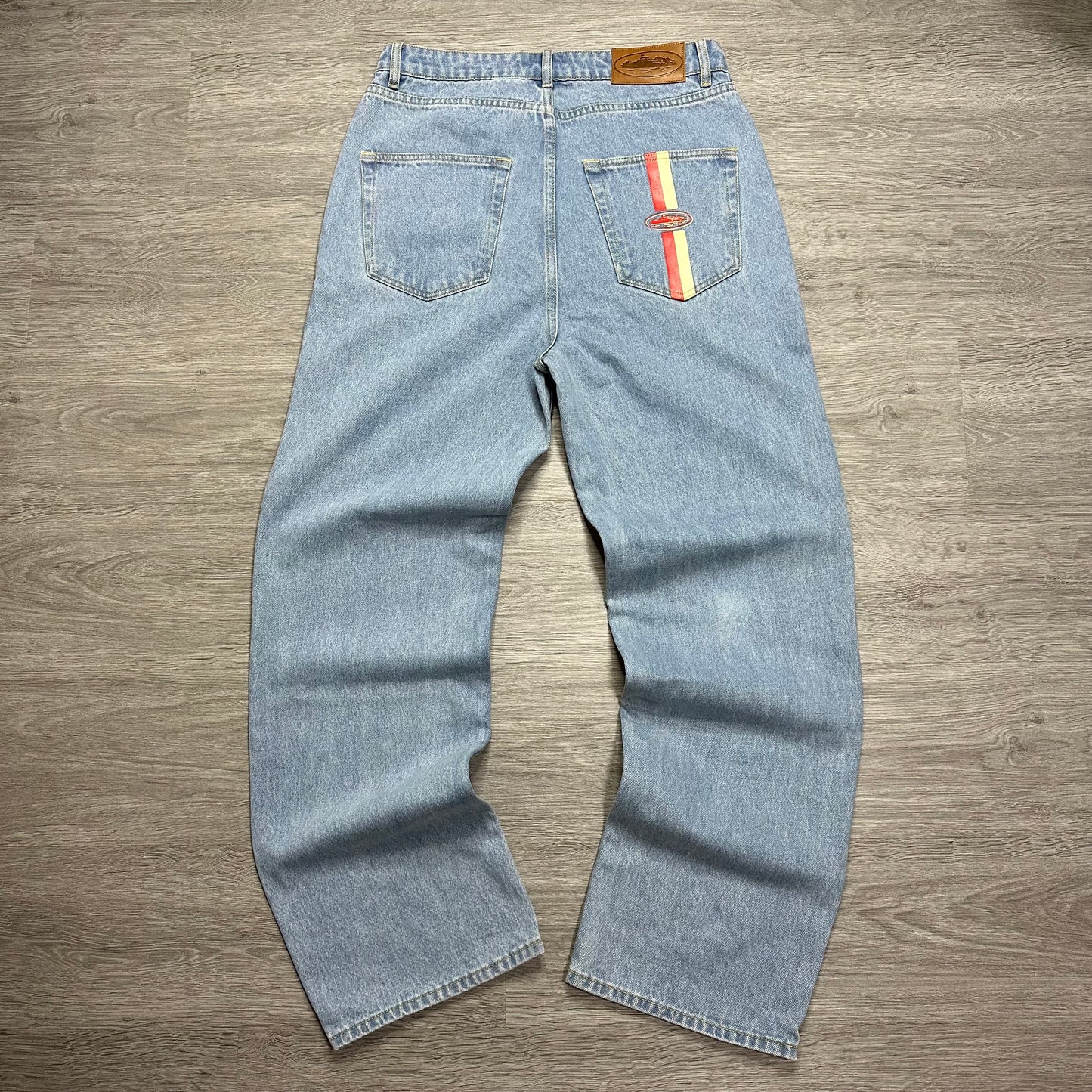 Corteiz Dual Stripe Baggy Jeans Stone Wash