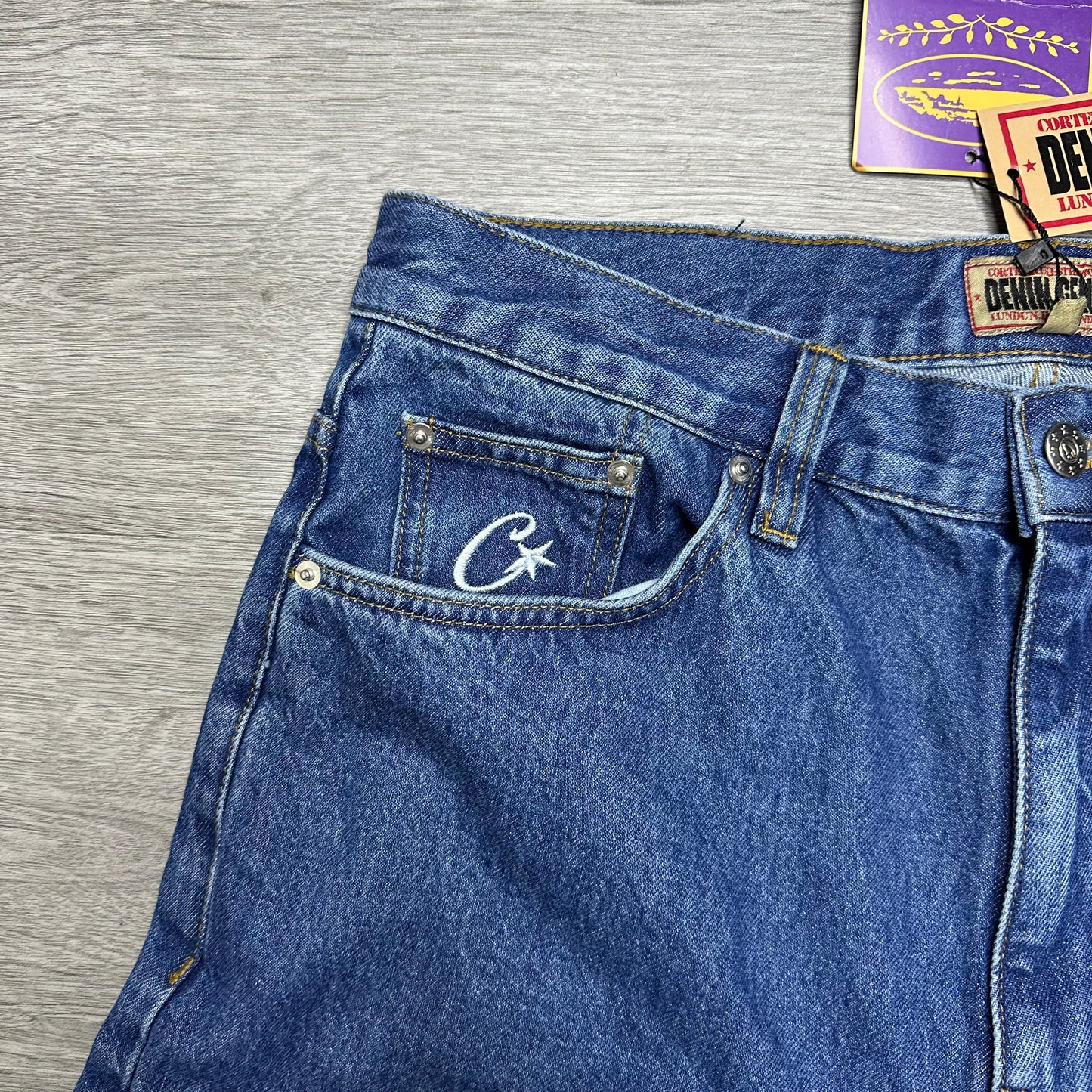Corteiz Embossed C-Star Denim Work Pant Blue