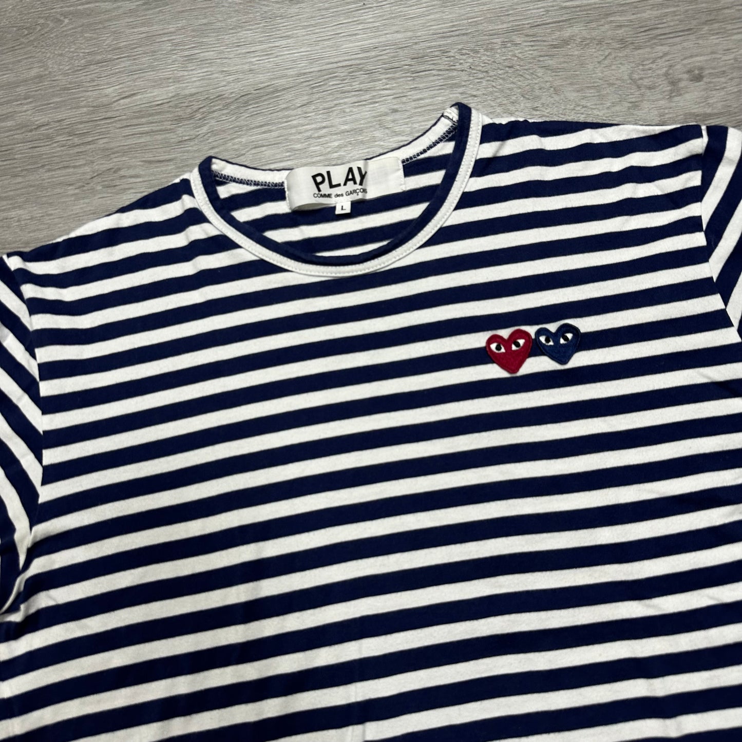 Comme Des Garçons PLAY Double Heart Longsleeve White/Navy