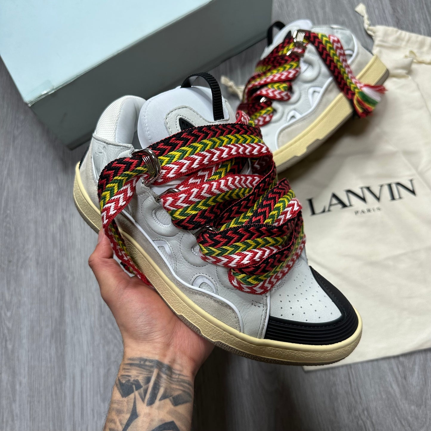 Lanvin Leather Curb Sneakers White