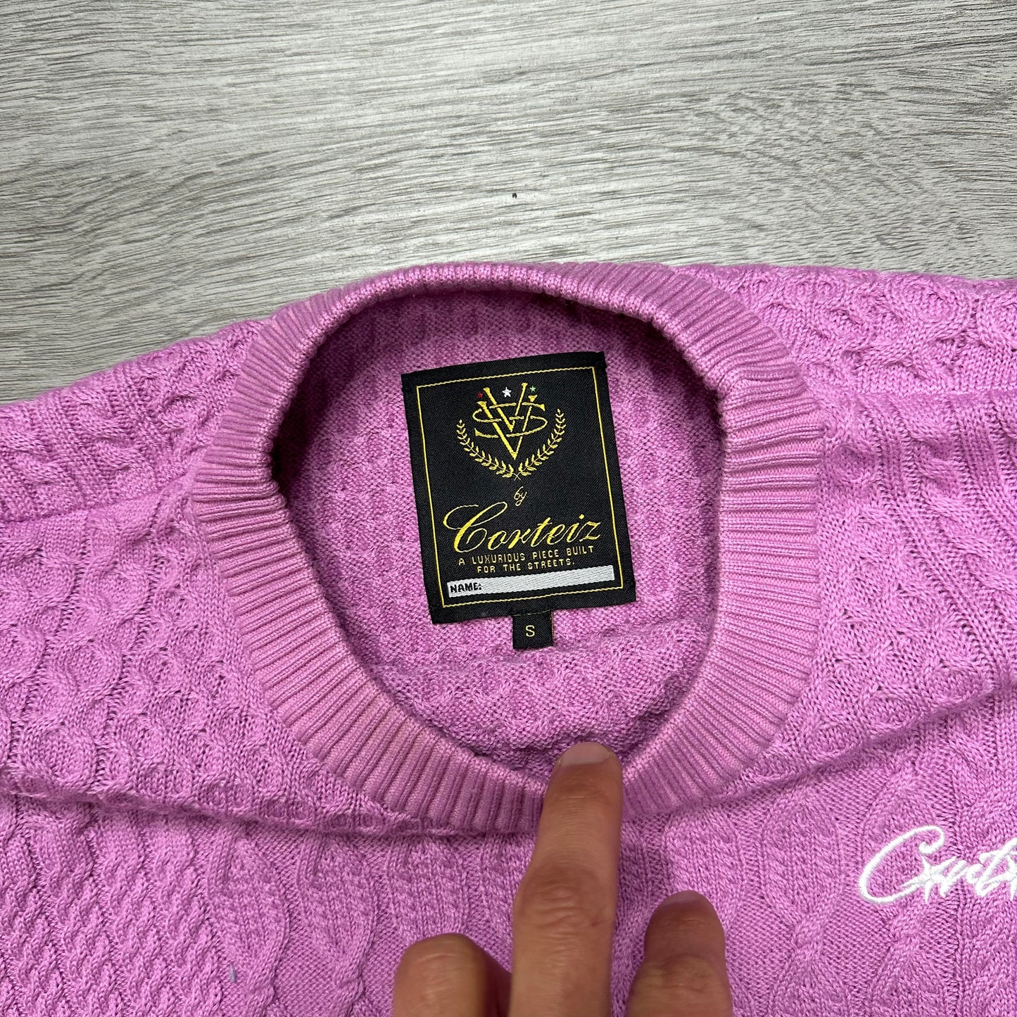 Corteiz Paneled Multi Knit Sweater Pink