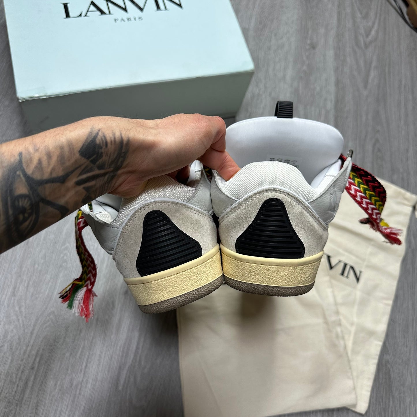 Lanvin Leather Curb Sneakers White