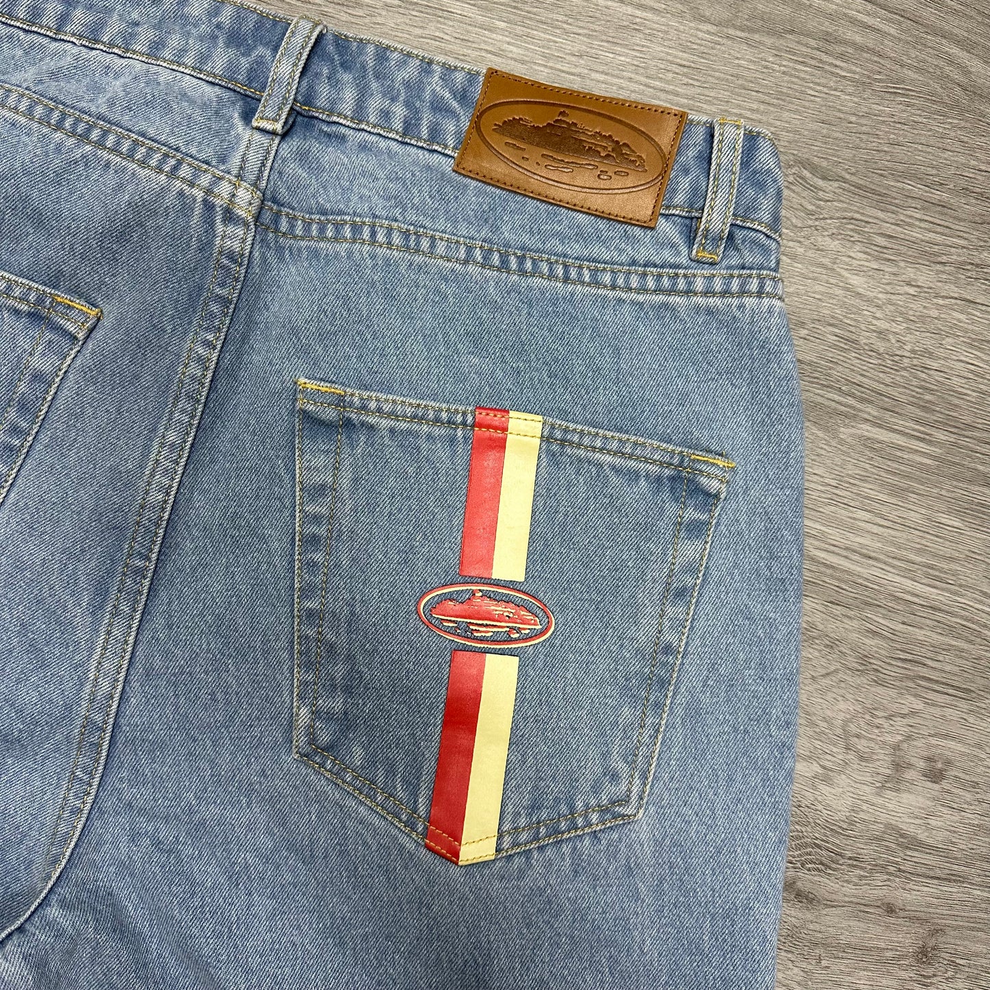 Corteiz Dual Stripe Baggy Jeans Stone Wash