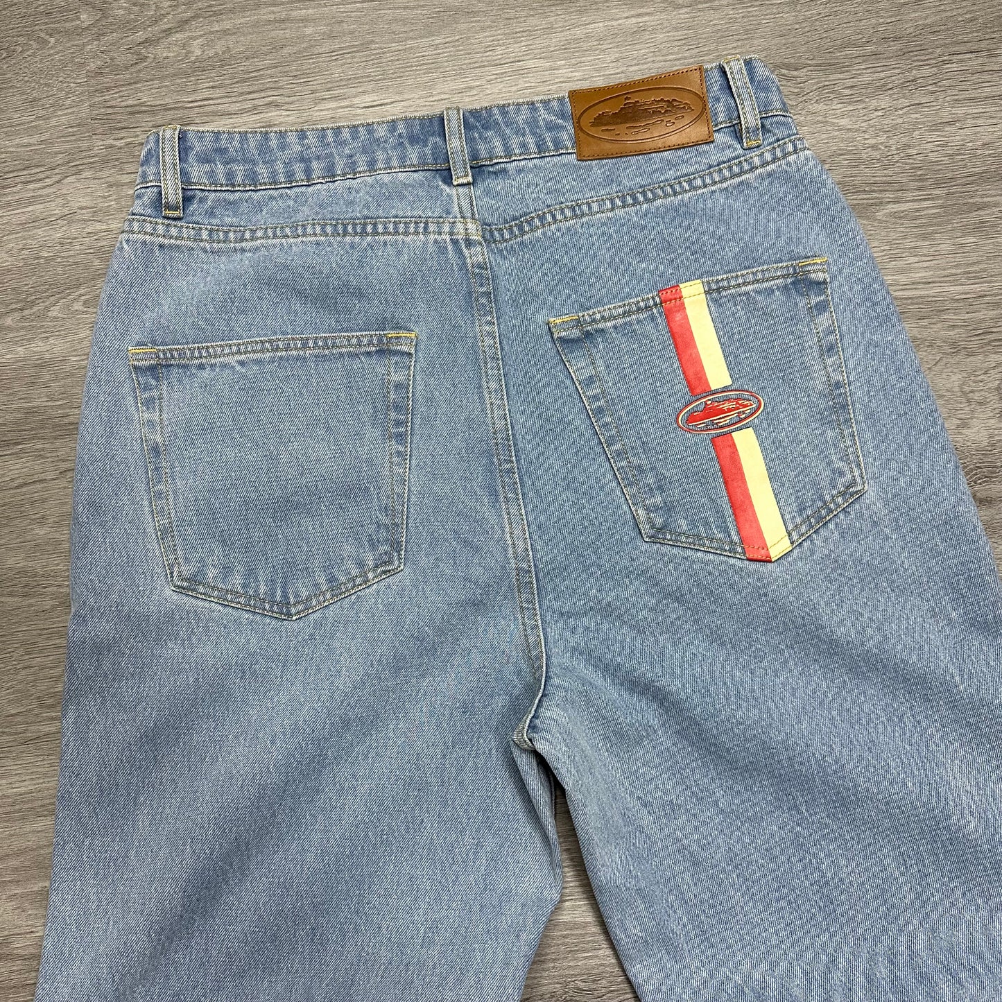 Corteiz Dual Stripe Baggy Jeans Stone Wash