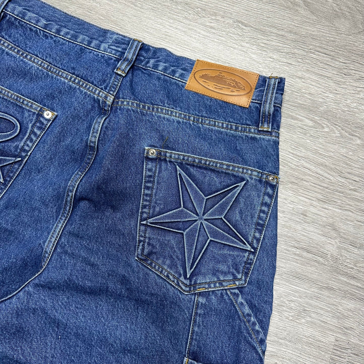 Corteiz Embossed C-Star Denim Work Pant Blue