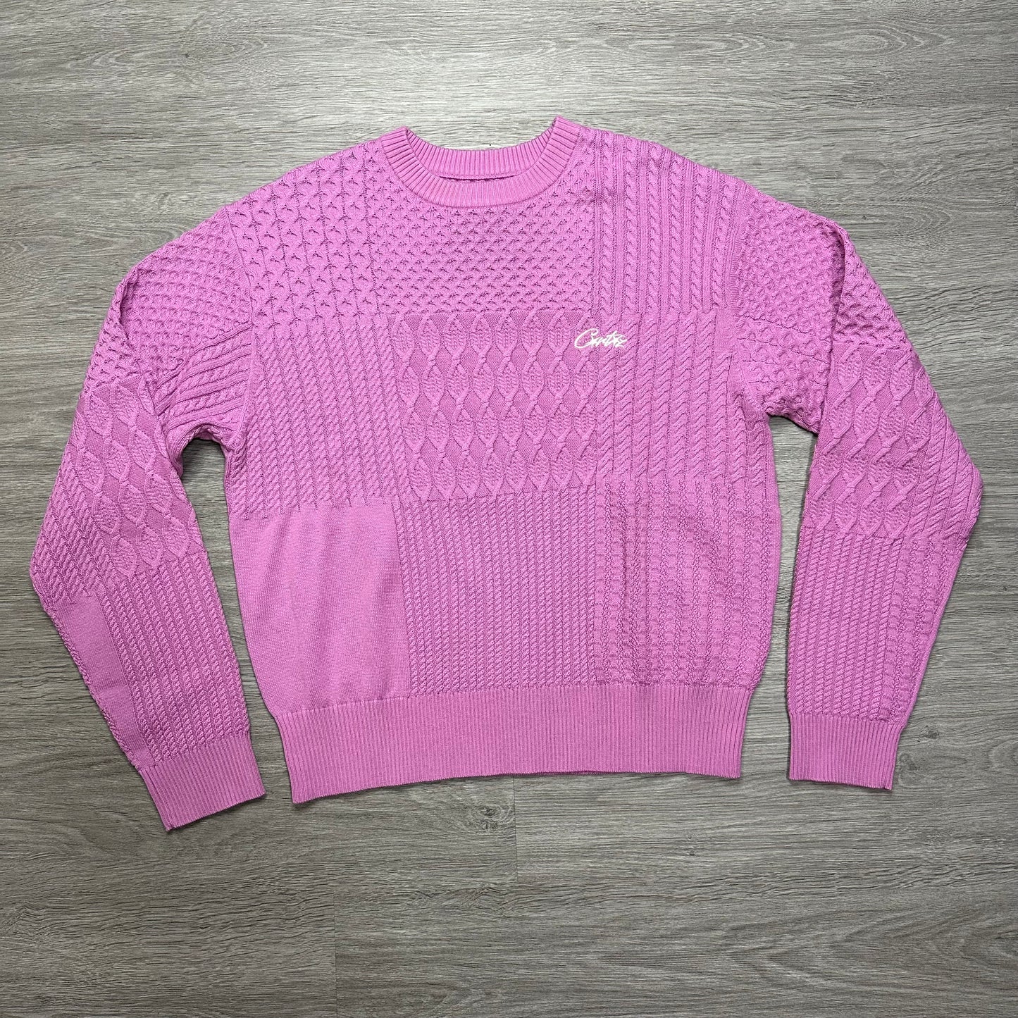 Corteiz Paneled Multi Knit Sweater Pink
