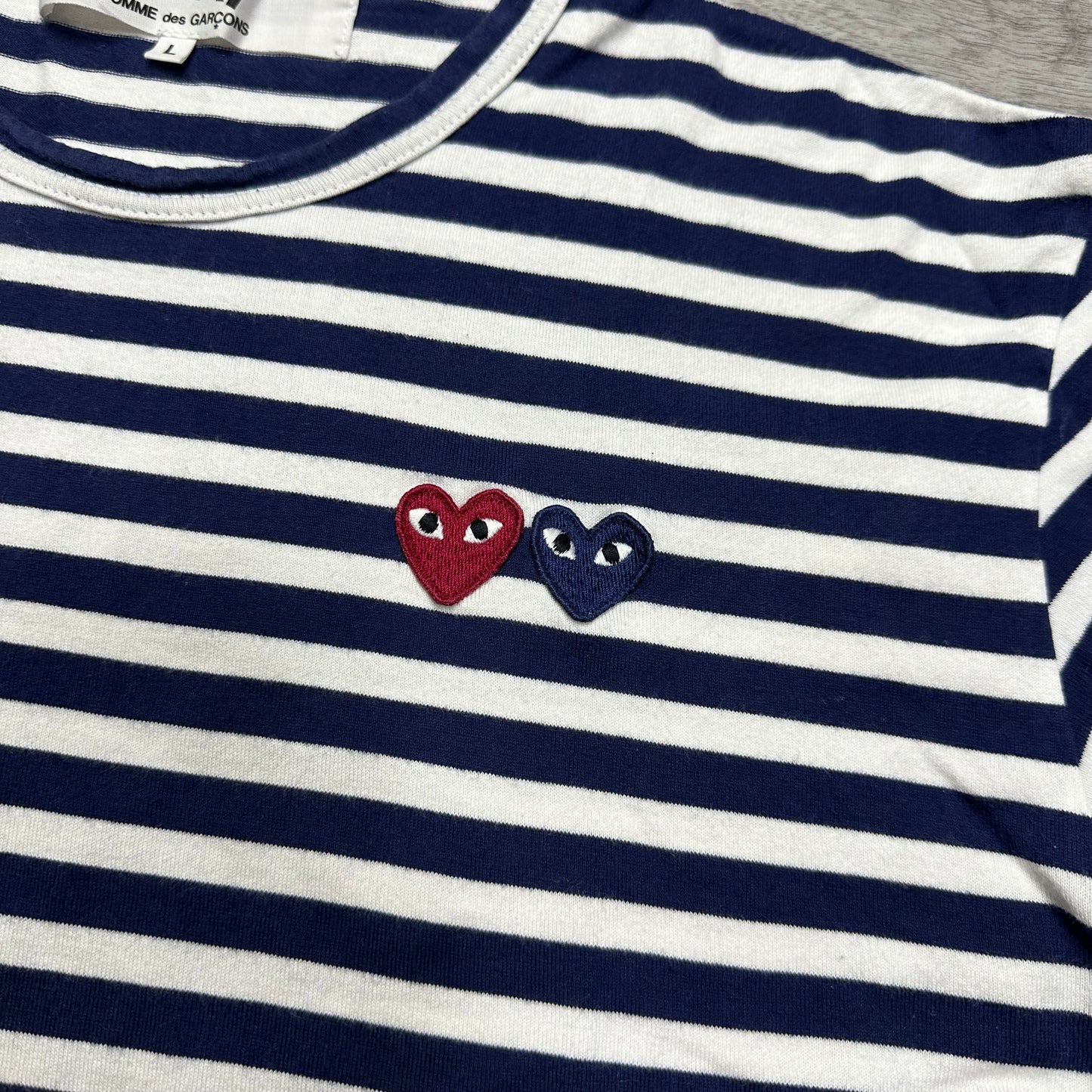 Comme Des Garçons PLAY Double Heart Longsleeve White/Navy