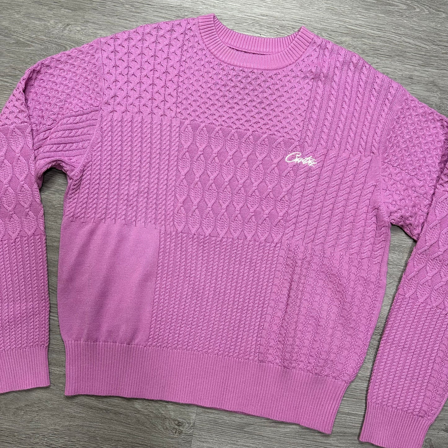 Corteiz Paneled Multi Knit Sweater Pink