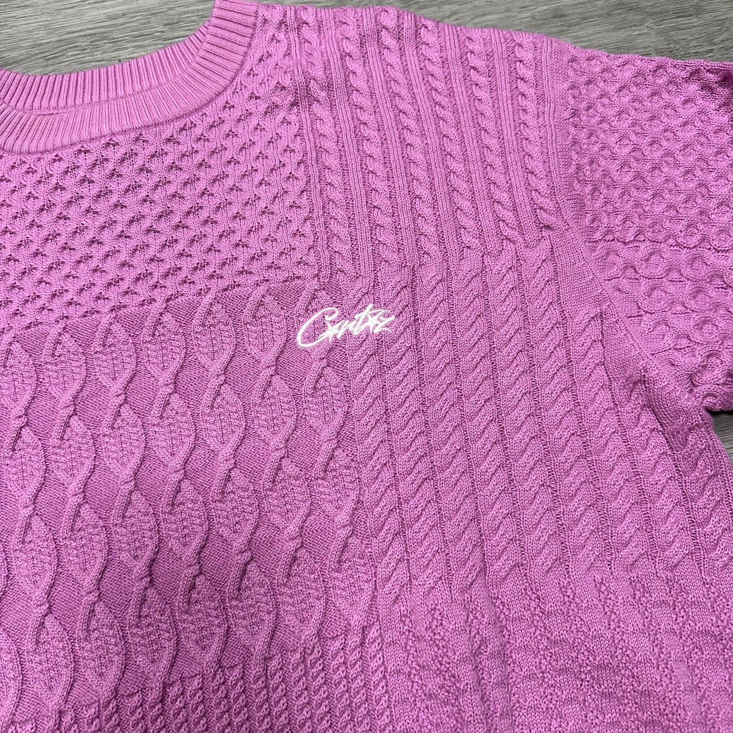 Corteiz Paneled Multi Knit Sweater Pink