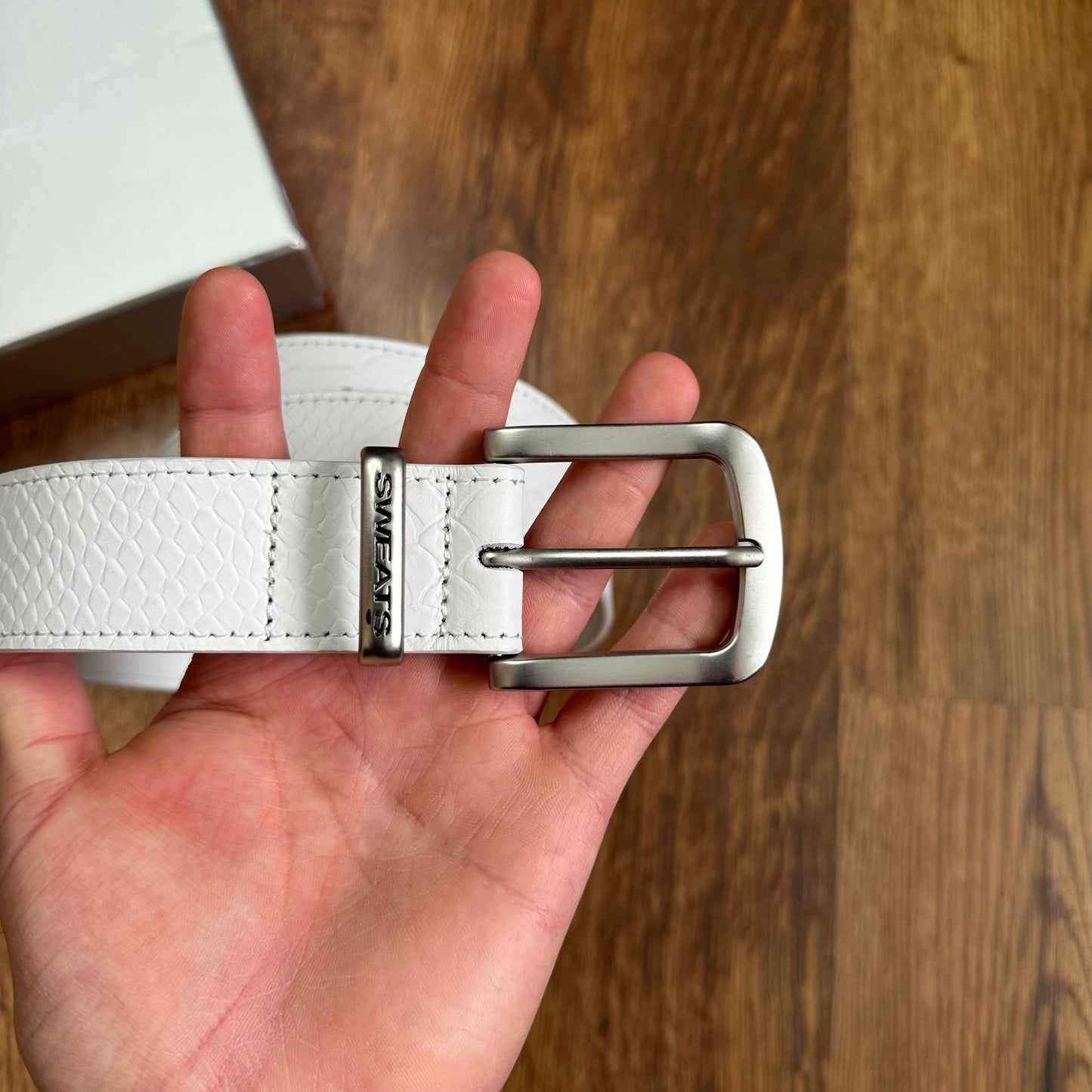 Sweats Collective Snake Skin Leather Belt White