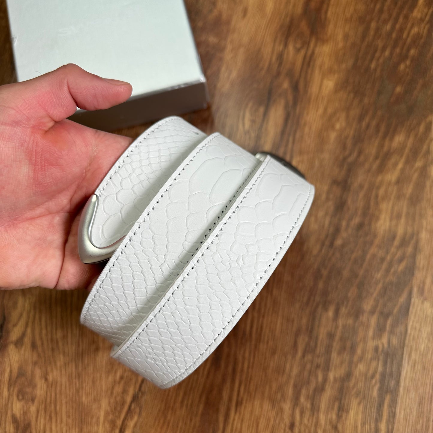 Sweats Collective Snake Skin Leather Belt White