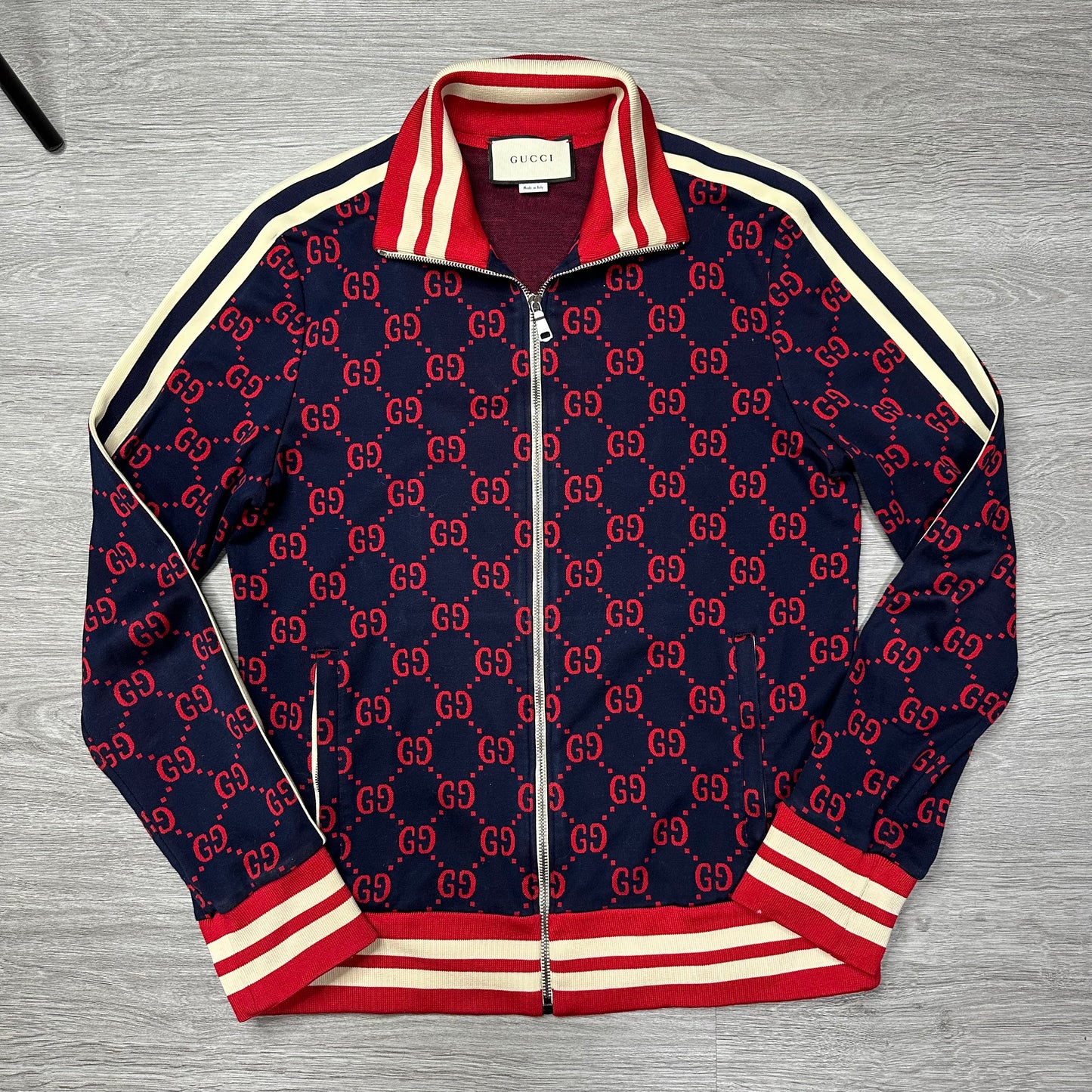 Gucci GG Jacquard Monogram Track Jacket Navy & Red
