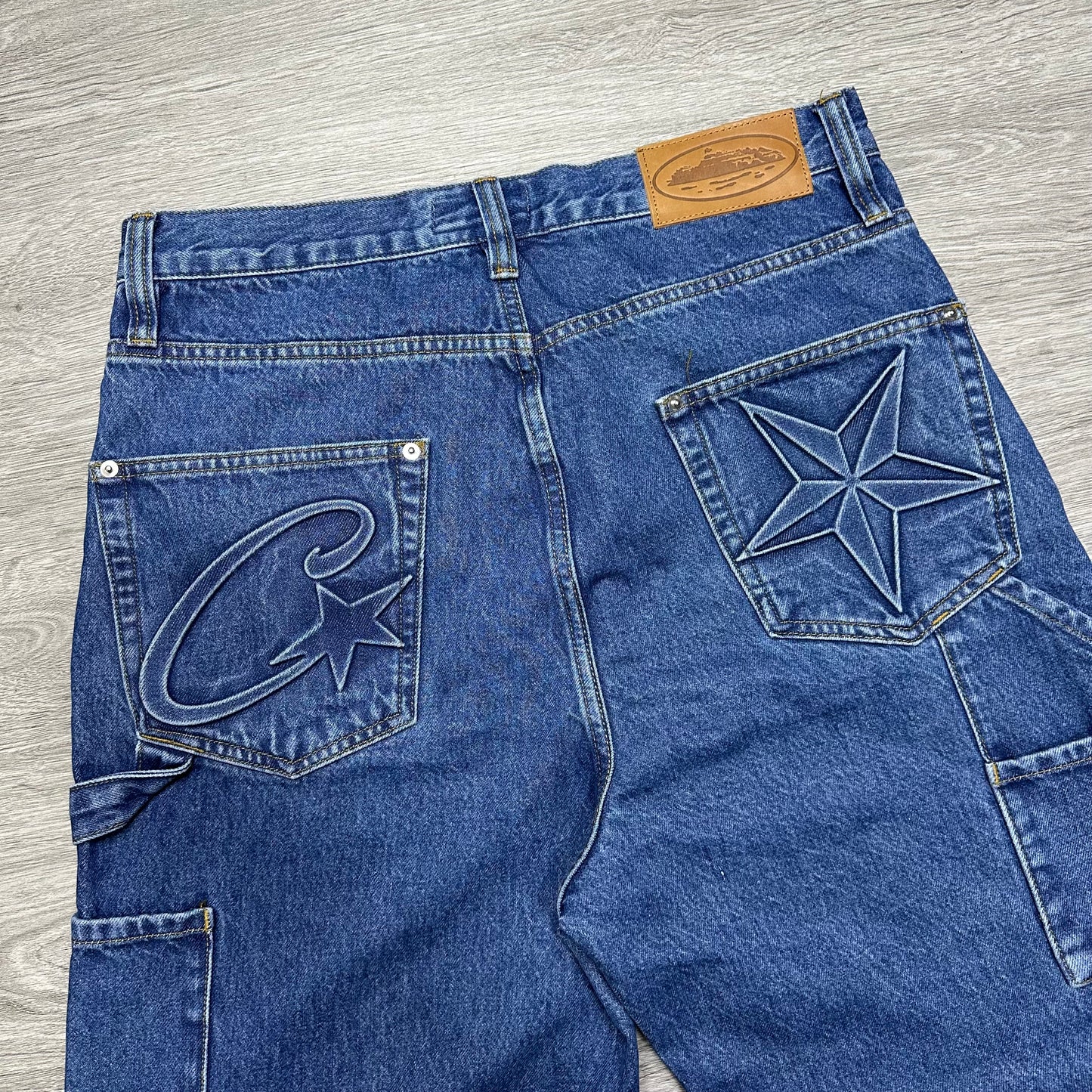 Corteiz Embossed C-Star Denim Work Pant Blue
