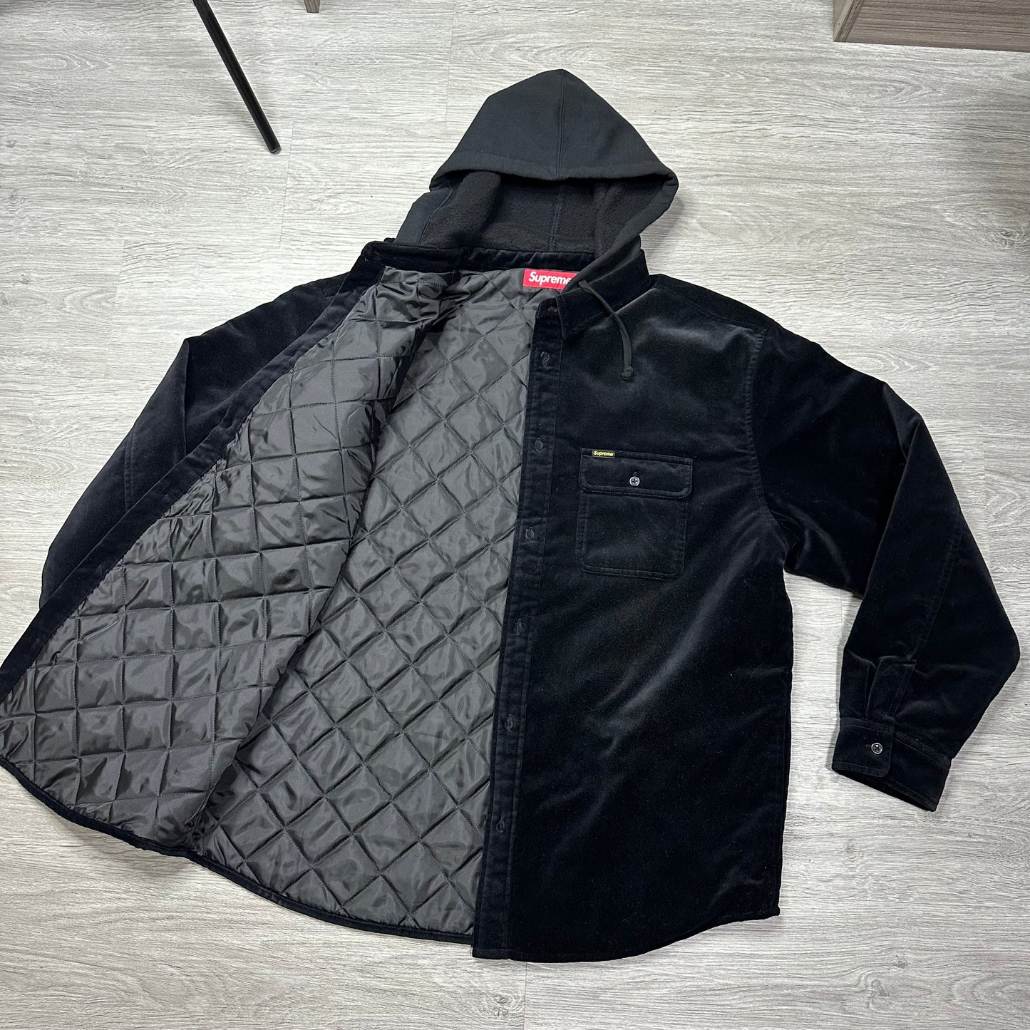 Supreme Quilted Lined Hooded Velvet Shirt