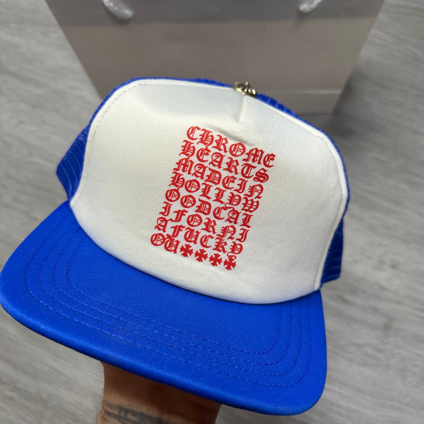 Chrome Hearts Trucker Hat Eye Chart Blue