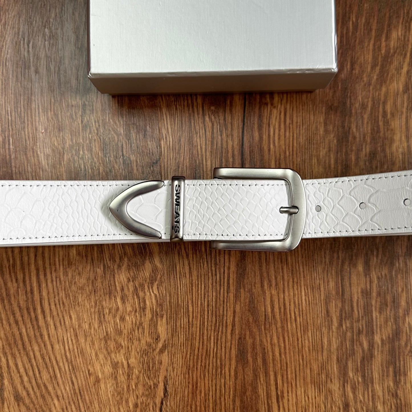 Sweats Collective Snake Skin Leather Belt White