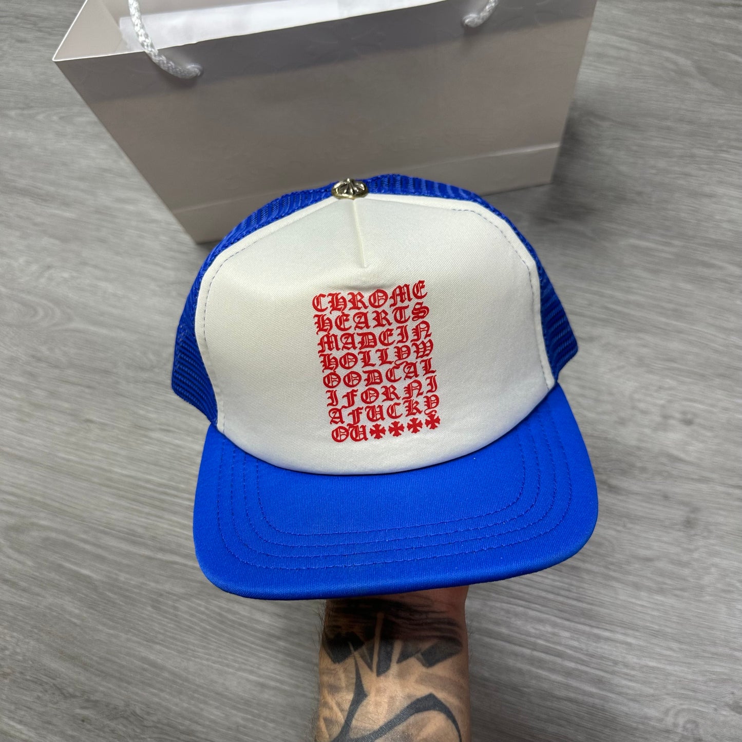 Chrome Hearts Trucker Hat Eye Chart Blue