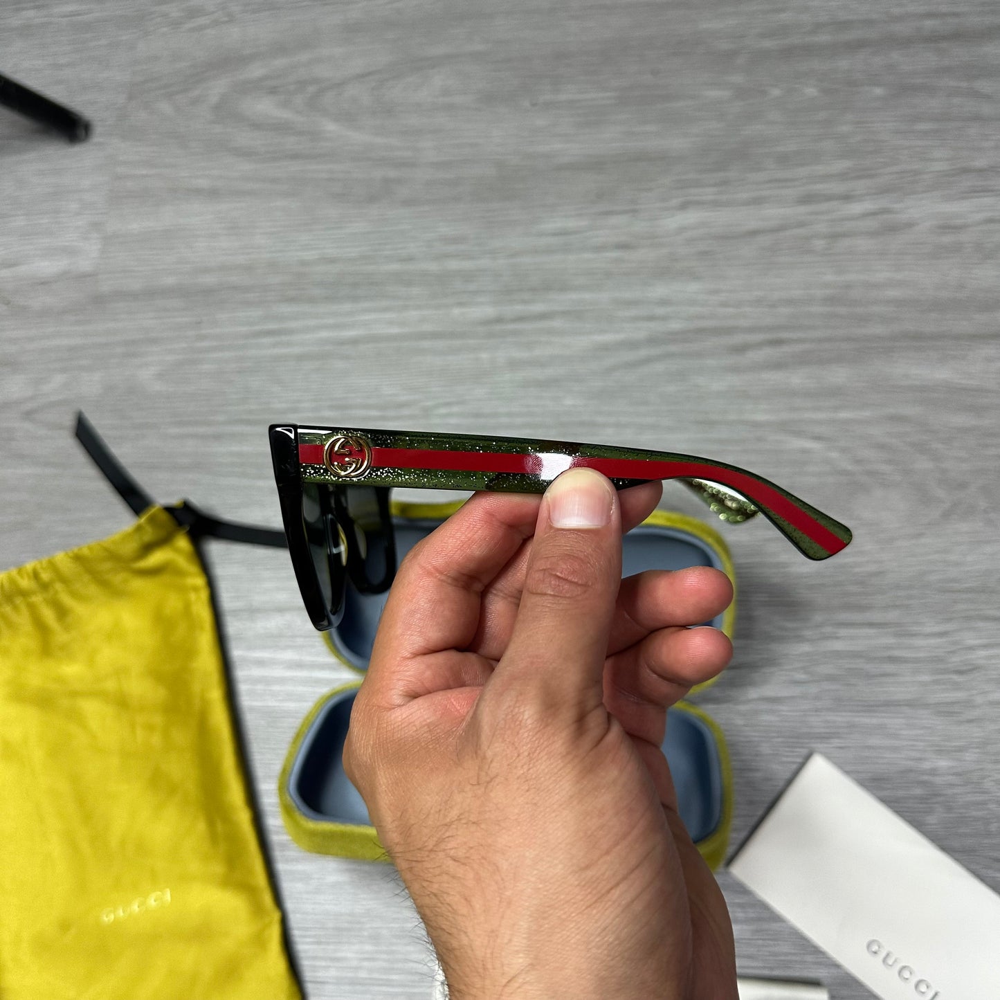 Gucci Green Red Stripe Sunglasses