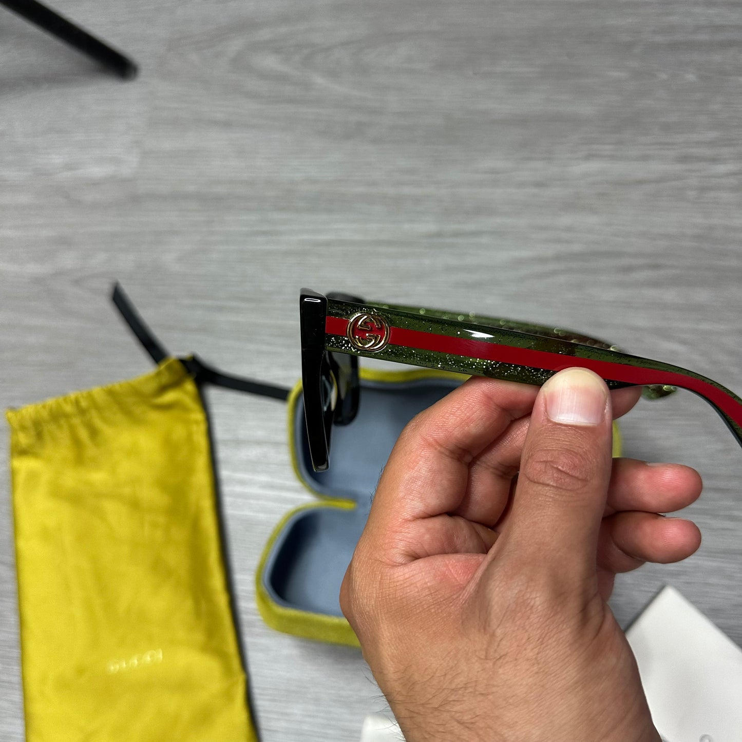 Gucci Green Red Stripe Sunglasses