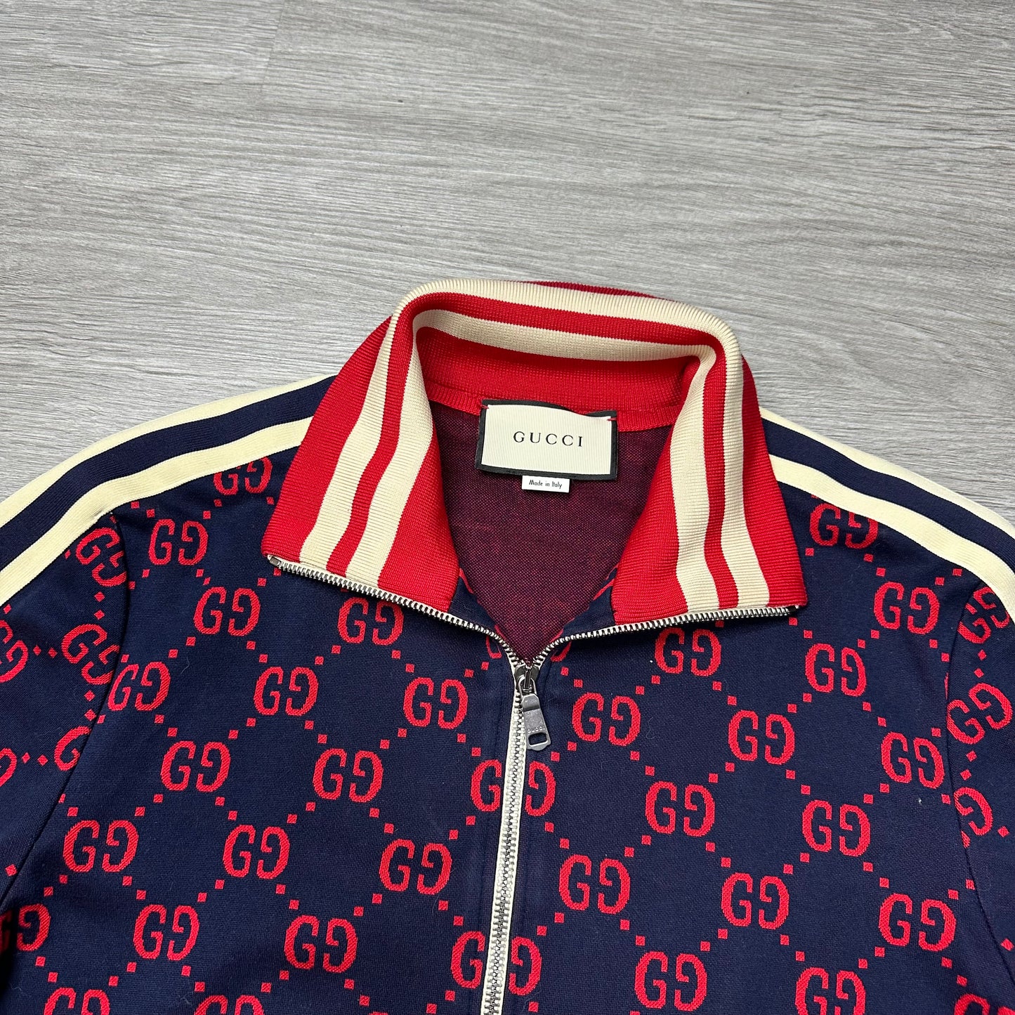Gucci GG Jacquard Monogram Track Jacket Navy & Red
