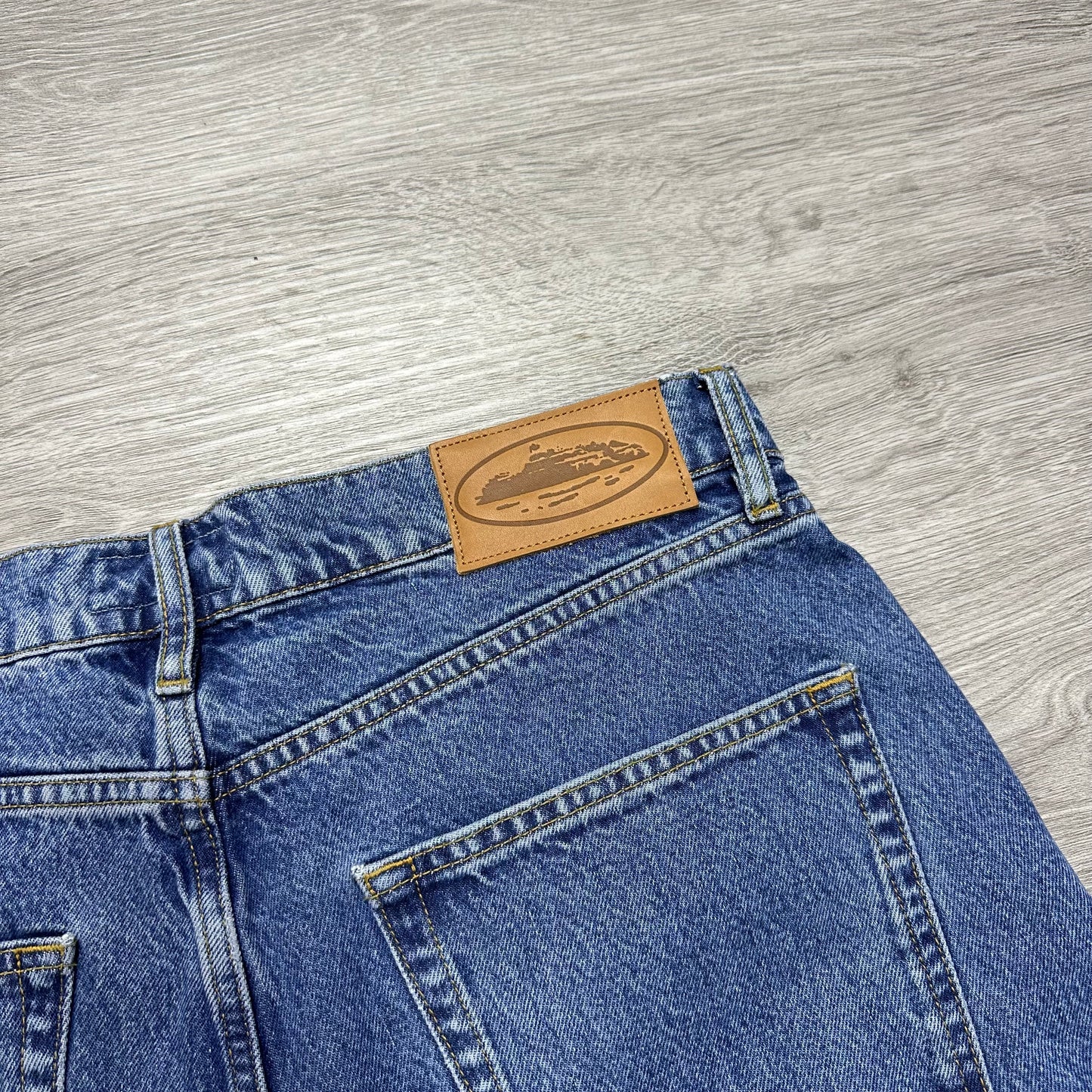 Corteiz Royale Lazer Denim Short Washed Blue