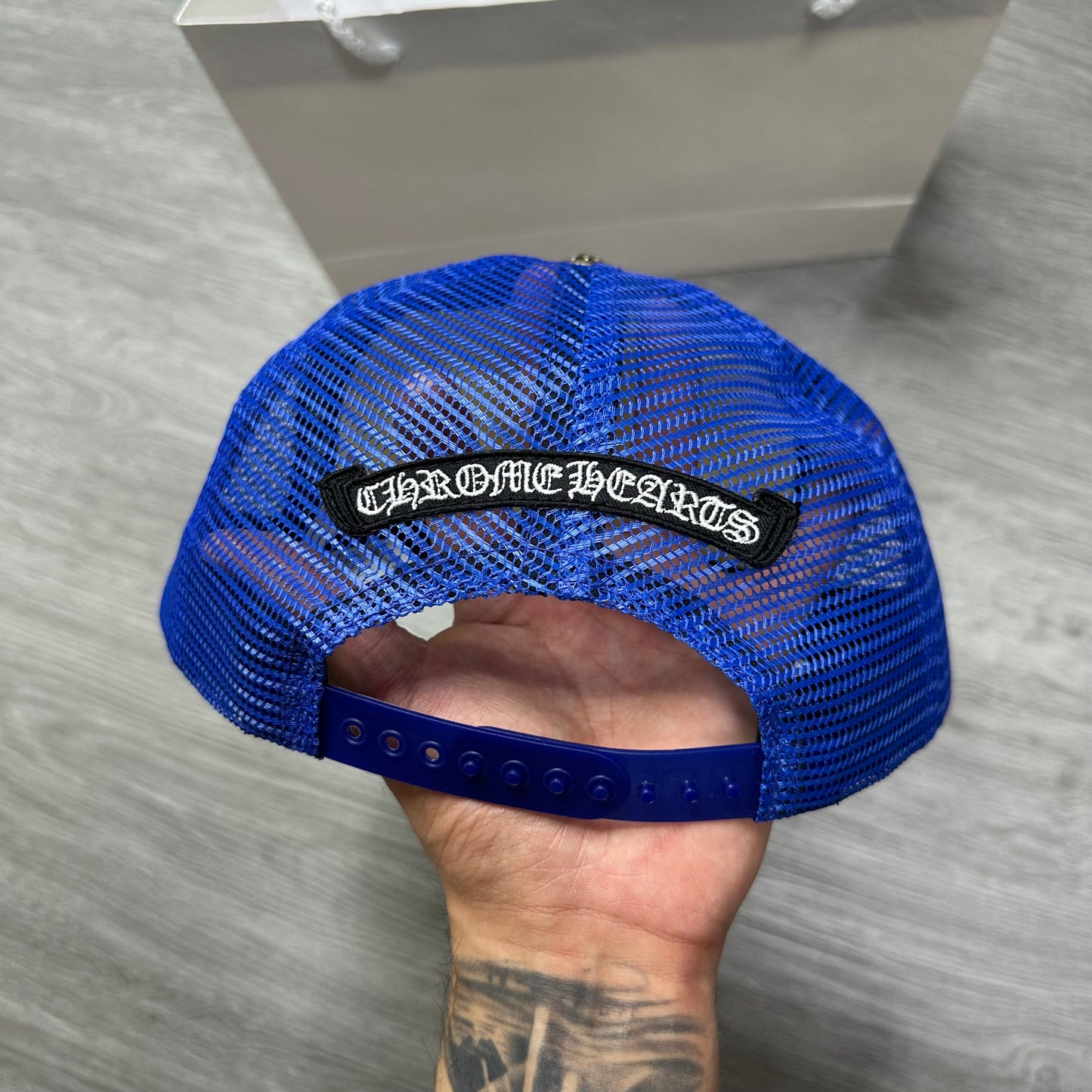 Chrome Hearts Trucker Hat Eye Chart Blue