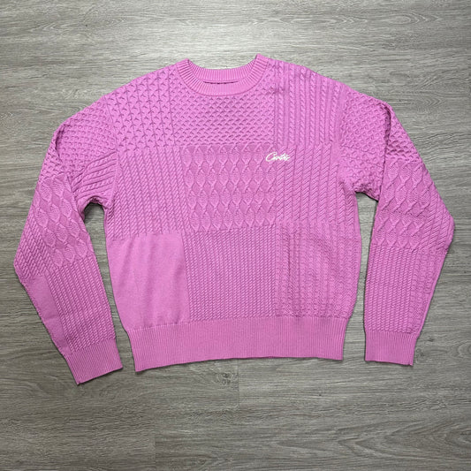 Corteiz Paneled Multi Knit Sweater Pink