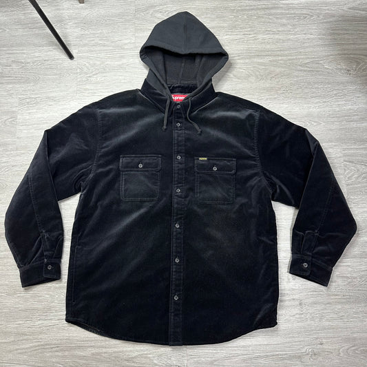Supreme Quilted Lined Hooded Velvet Shirt