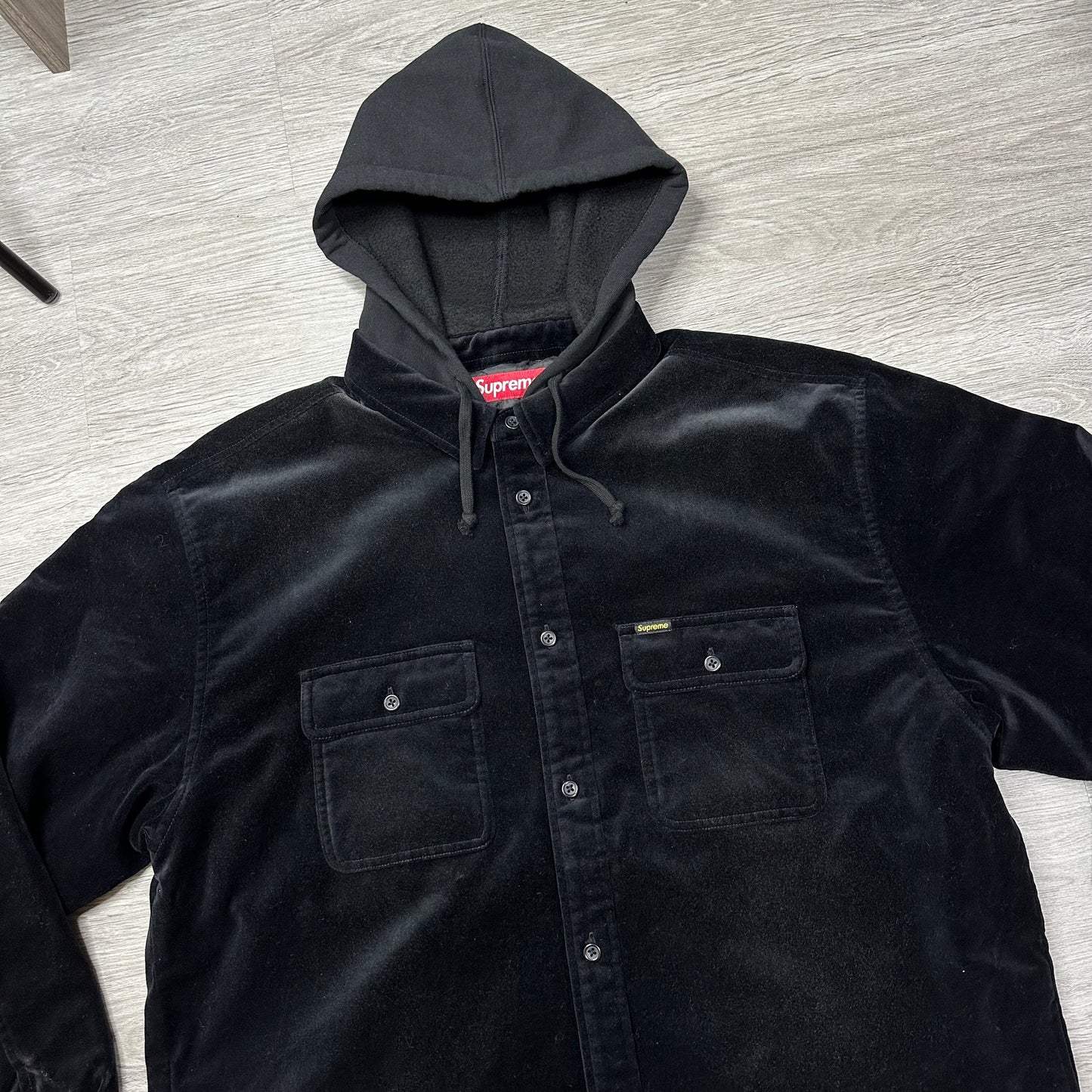 Supreme Quilted Lined Hooded Velvet Shirt