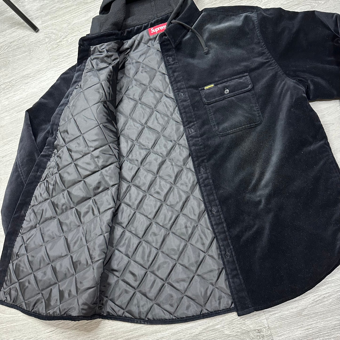 Supreme Quilted Lined Hooded Velvet Shirt