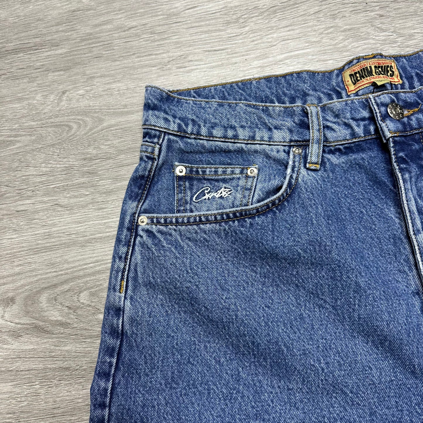 Corteiz Royale Lazer Denim Short Washed Blue