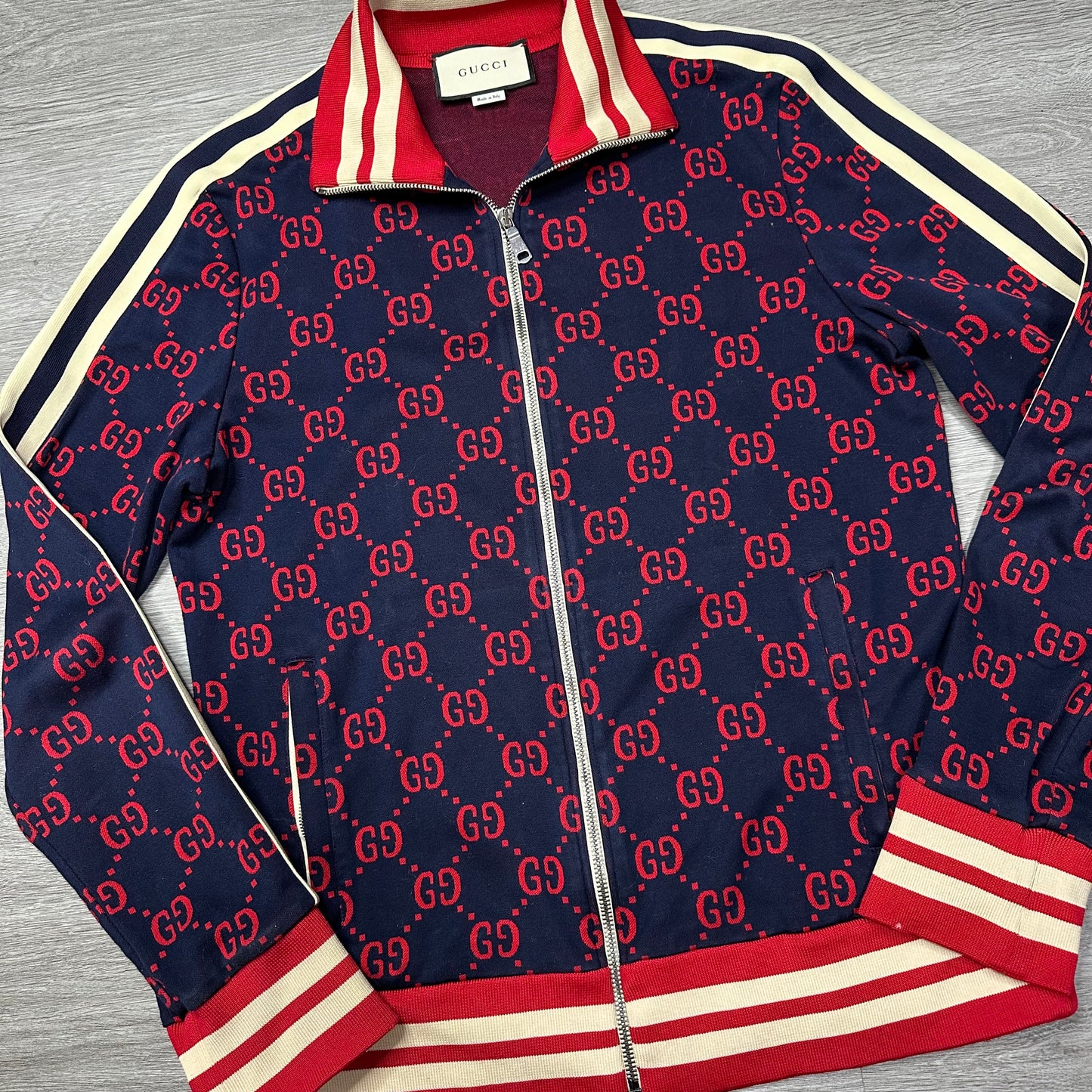 Gucci GG Jacquard Monogram Track Jacket Navy & Red