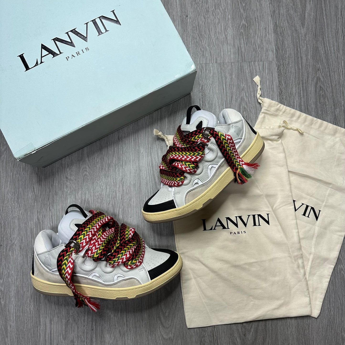 Lanvin Leather Curb Sneakers White