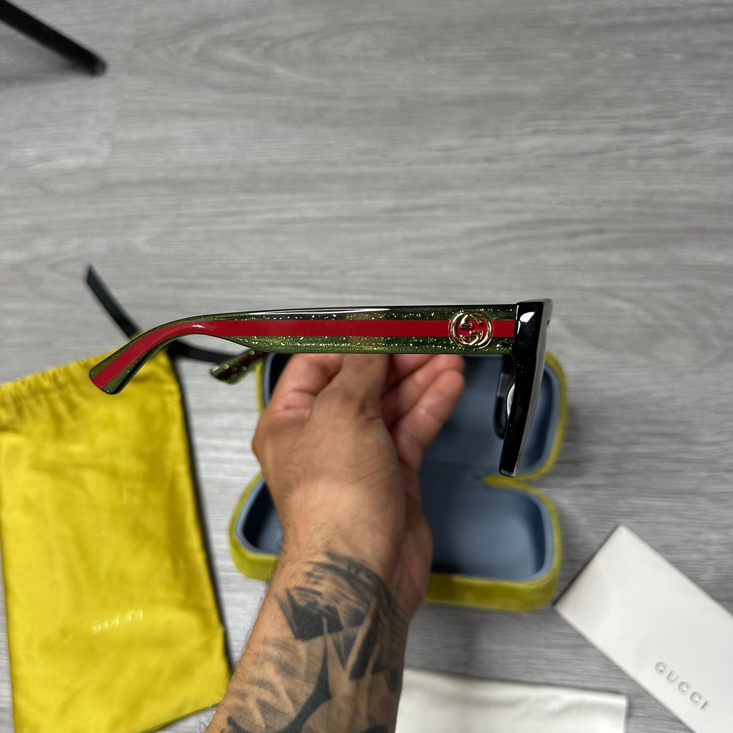 Gucci Green Red Stripe Sunglasses