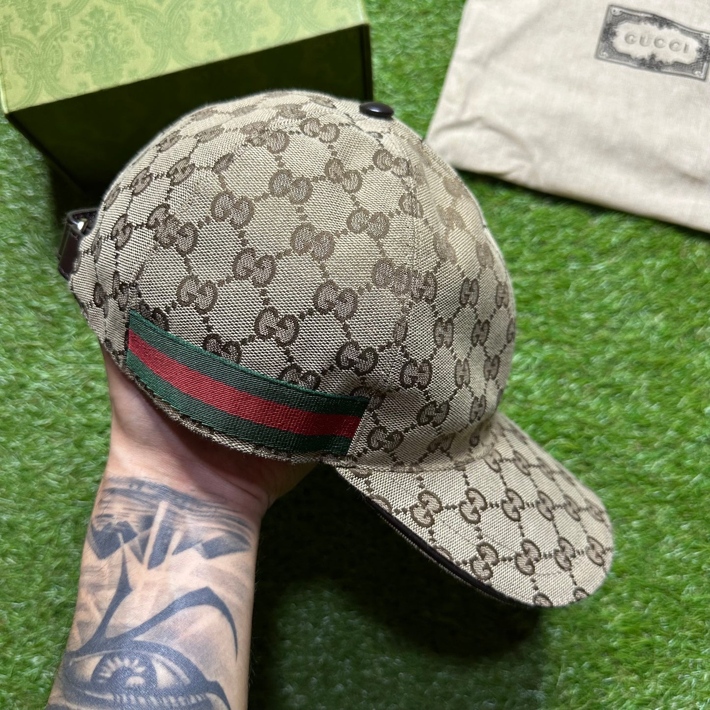 Gucci Original GG Canvas Baseball Hat with Web Beige