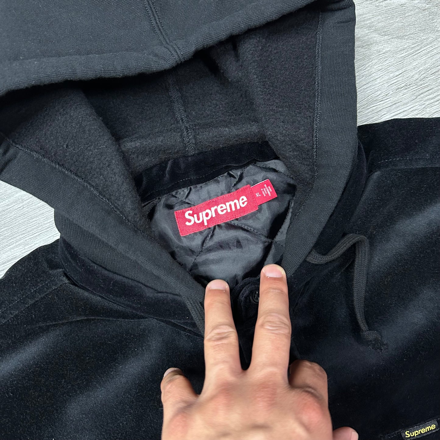 Supreme Quilted Lined Hooded Velvet Shirt