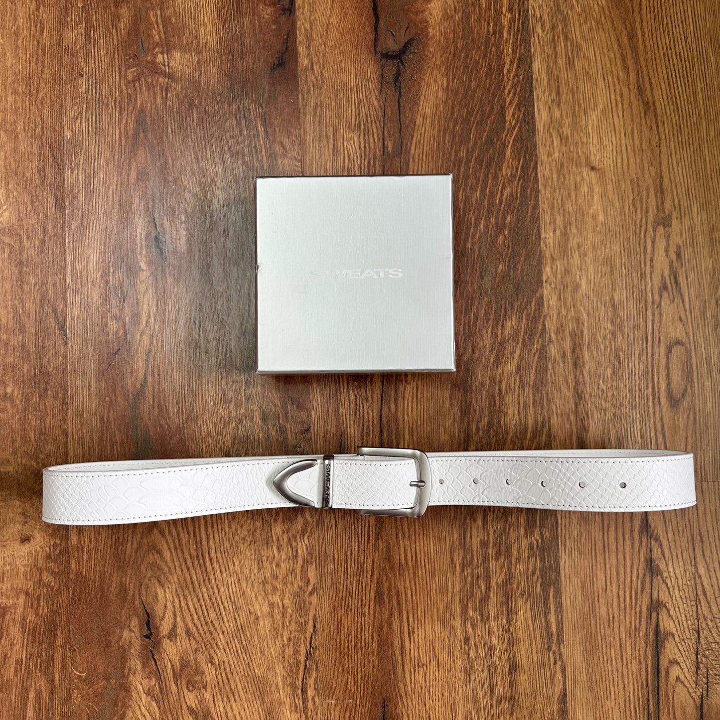 Sweats Collective Snake Skin Leather Belt White