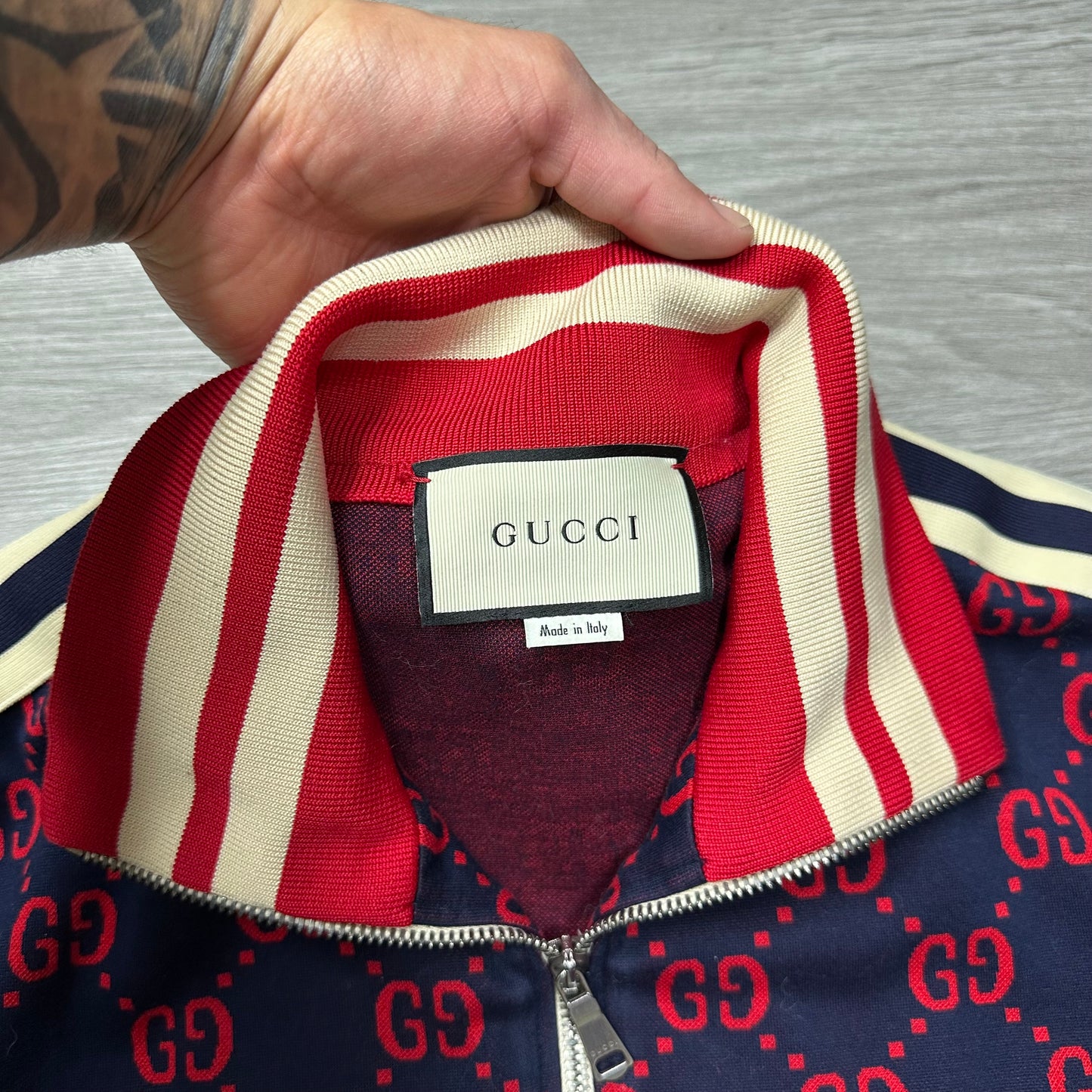 Gucci GG Jacquard Monogram Track Jacket Navy & Red
